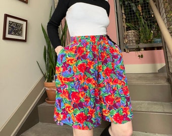 VTG 80s Rayon Floral Shorts