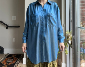 VTG 80s Metallic Blue Blouse