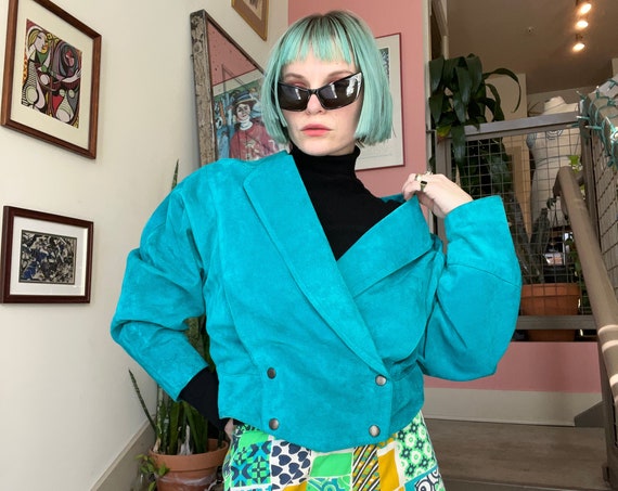 VTG 80s Teal Suede Bomber Jacket