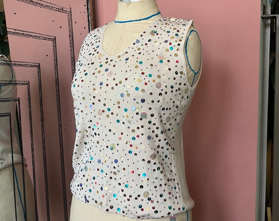VTG Y2K Silk Knit Sequined Tank Top