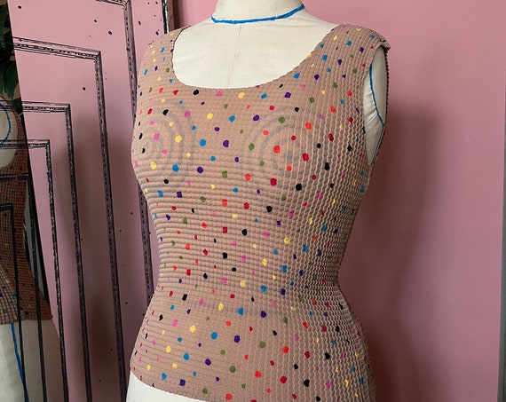 Vintage Y2K Polka Dot Micro Pleated Tank Top