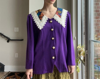 VTG 80s Purple Collared Sweater Cardigan