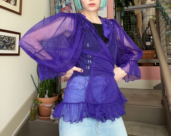 VTG Sheer Purple Peignoir with Balloon Sleeves
