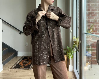 VTG 70s Chocolate Brown Polka Dot Blouse