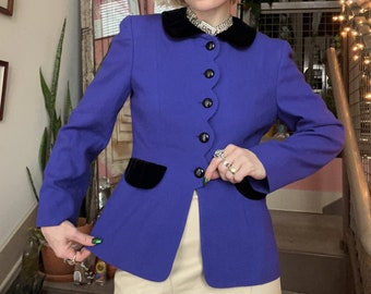 VTG 90s Violet\Black Velvet Scalloped Blazer