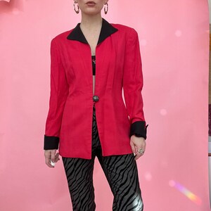 VTG jaren 90 roze/zwarte enkele knoop blazer