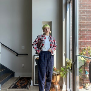 VTG 80s Navy Blue Plaid Wool Blend Trousers