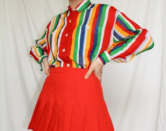 red pleated skirt outfit