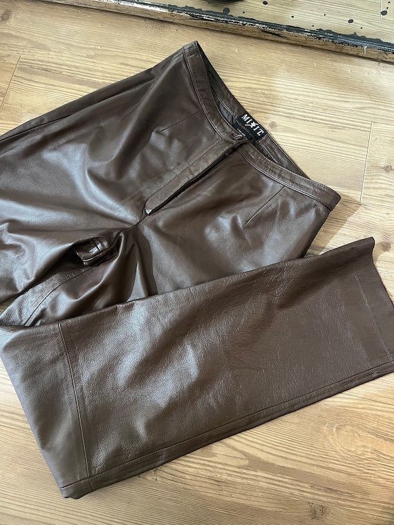 VTG 90s Chocolate Brown Leather Pants - image 5