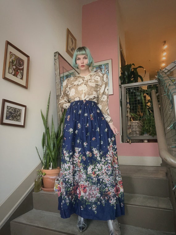 VTG Cotton Floral Maxi Skirt
