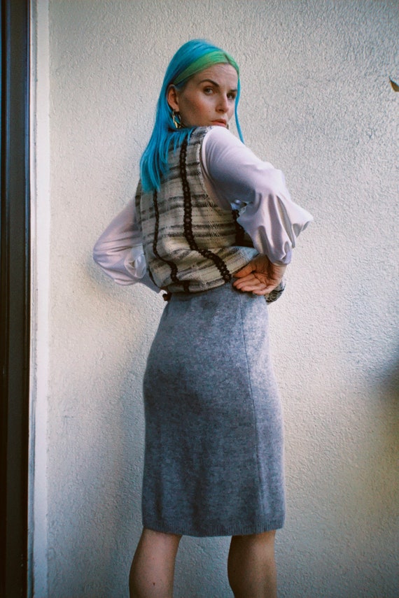 Vintage 90s | Lambswool/Angora Grey Skirt - image 3