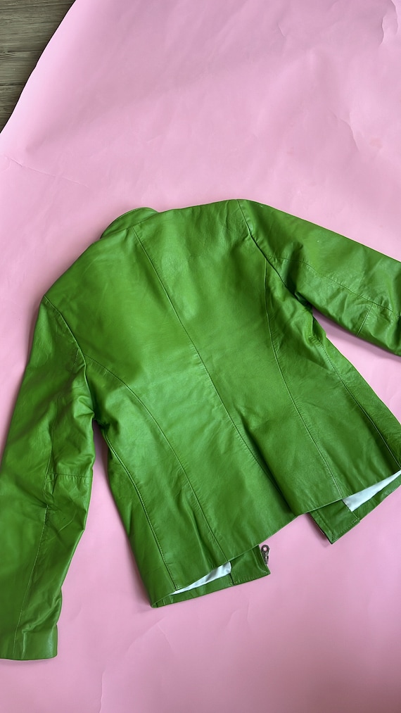 VTG 70s/80s Green Leather Motorcycle Jacket - image 4