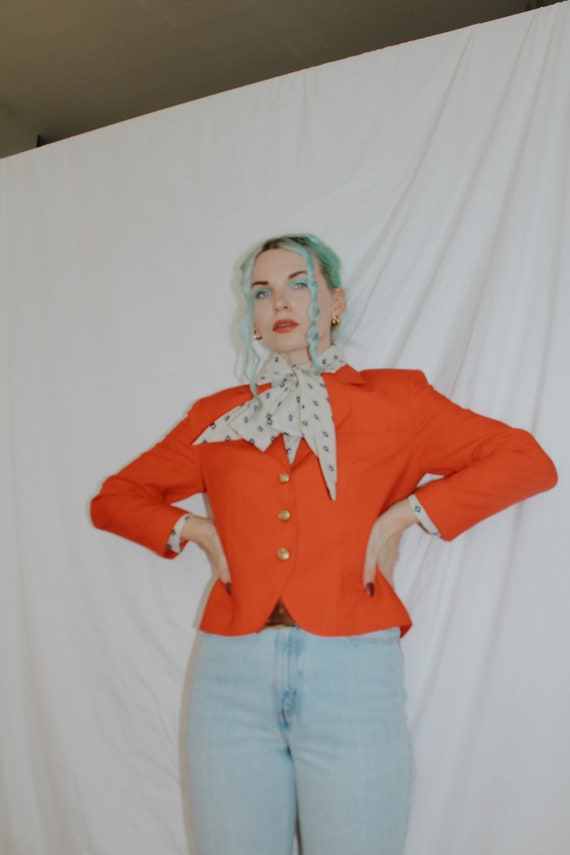 Vintage 1980s | Bright Red Cropped Blazer