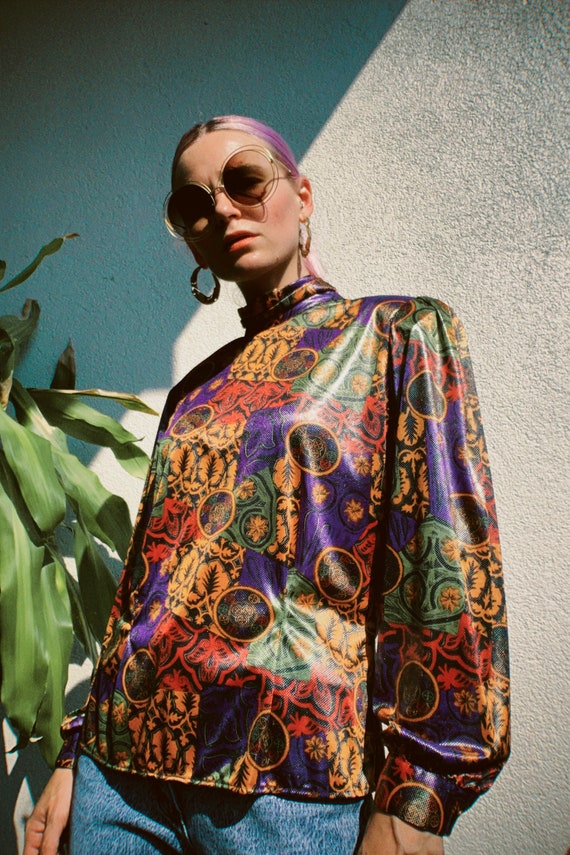 VTG 80s Metallic Printed Blouse