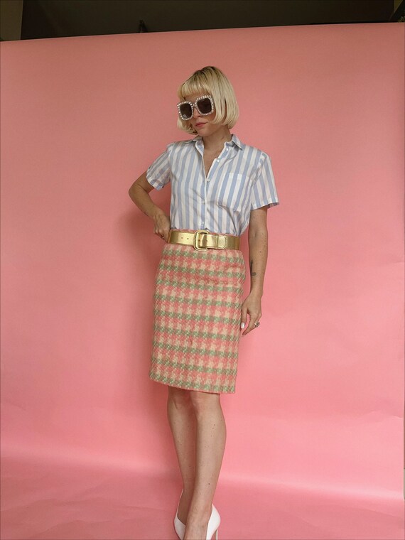 Vintage 60s Pastel Pink/Mint Tweed Pencil Skirt