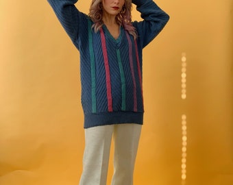 Vintage 80s Cotton V-neck Sweater