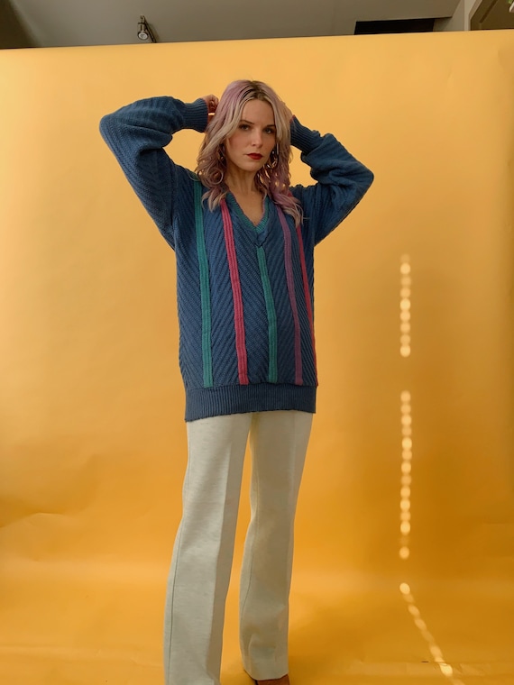 Vintage 80s Cotton V-neck Sweater