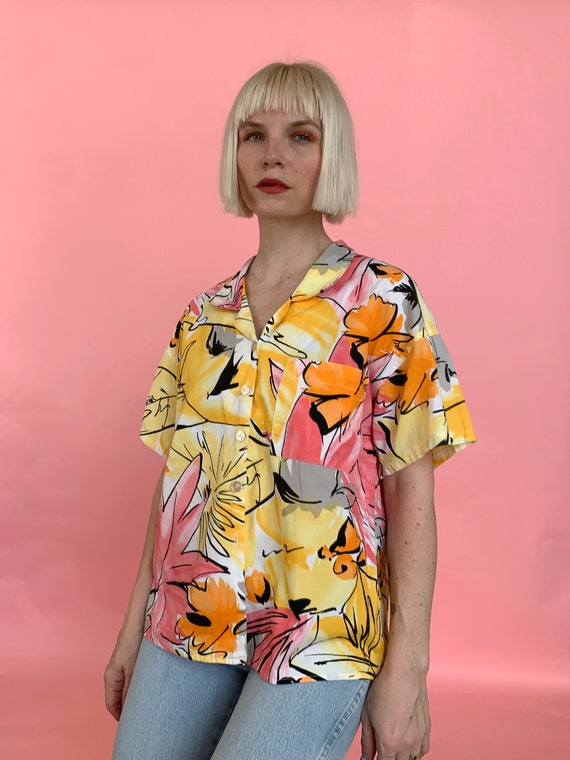 Vintage 70s Watercolor Floral Blouse