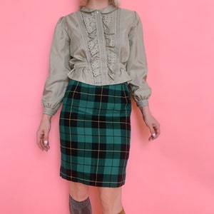 Vintage Wool Plaid Pencil Skirt