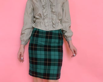 Vintage Wool Plaid Pencil Skirt