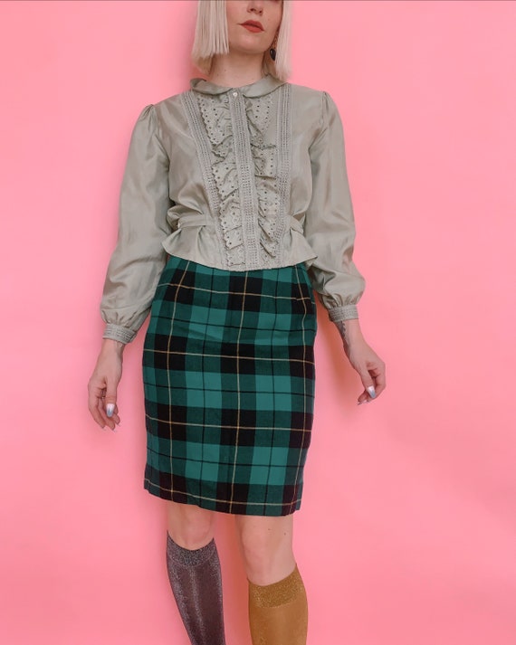 Vintage Wool Plaid Pencil Skirt
