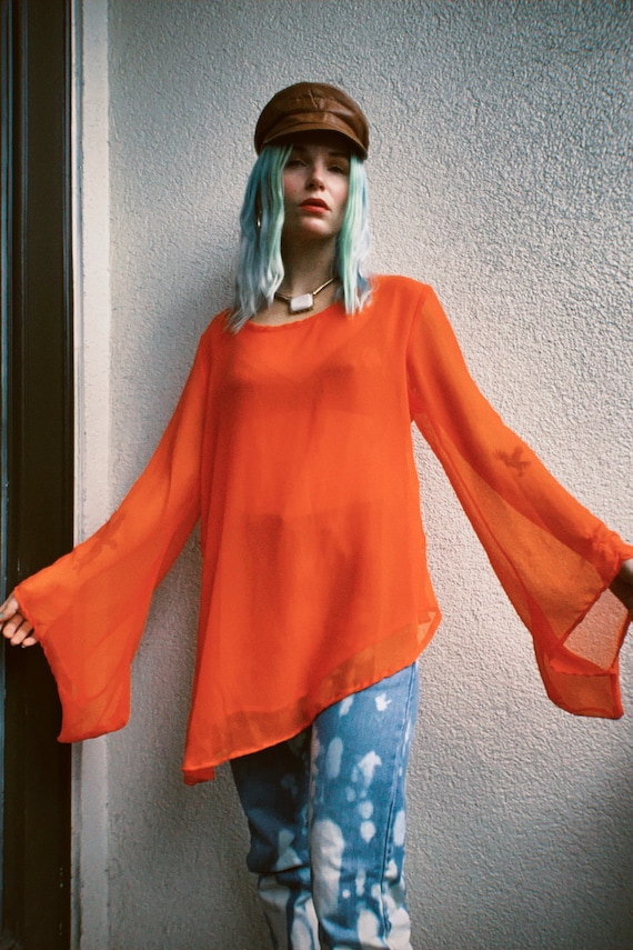Vintage 90s | Orange Sheer Tunic