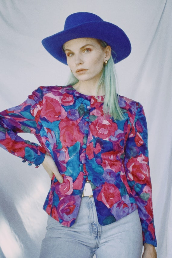 Vintage 80s | Silk Floral Top - image 2