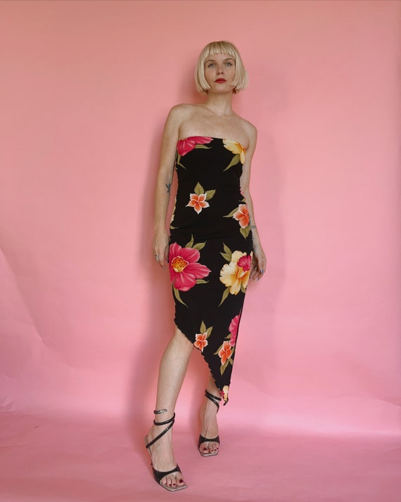 Vintage 90s Caché Asymmetrical Floral Dress
