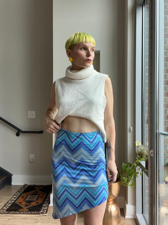 VTG Y2K Blue Zigzag Asymmetrical Skirt