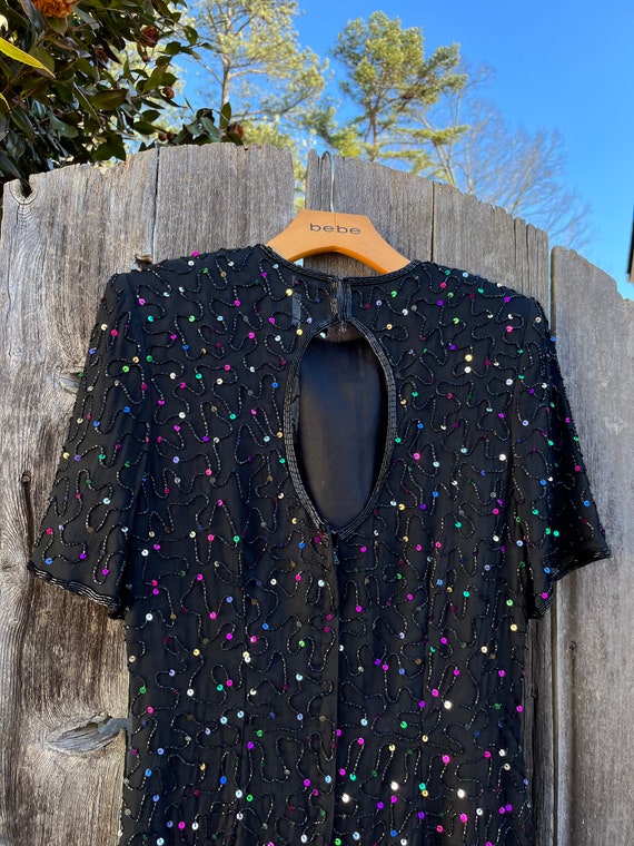 VTG 80s Beaded Silk Mini - image 6