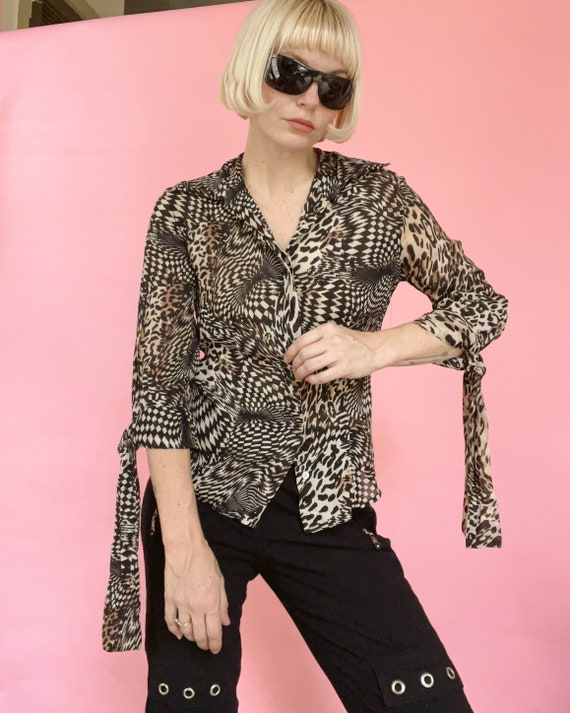 VTG Y2K Check/Animal Print Blouse