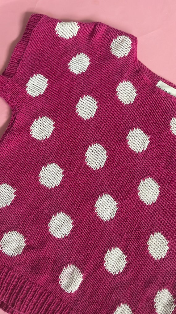 VTG 80s Pink Polka Dot Hand Knit Vest - image 4