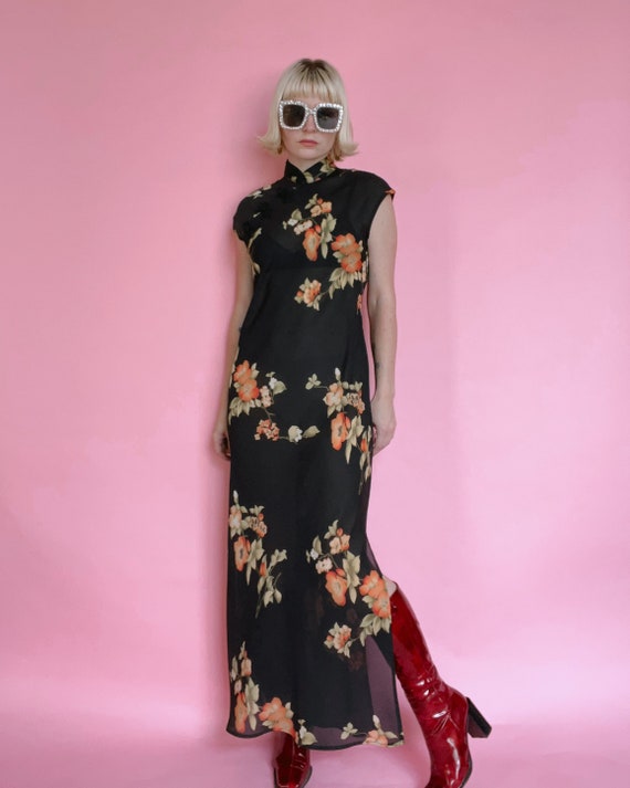 VTG 90s | Floral Sheer Bias Cut Cheongsam Dress