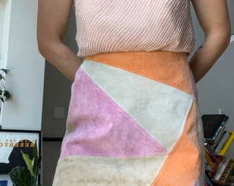 VTG 90s Colorblock Suede Pencil Skirt