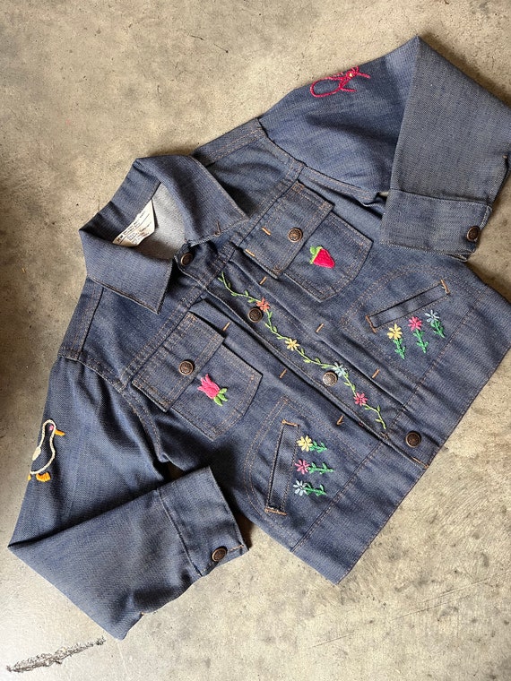 VTG 70s Embroidered Denim Kids Jacket