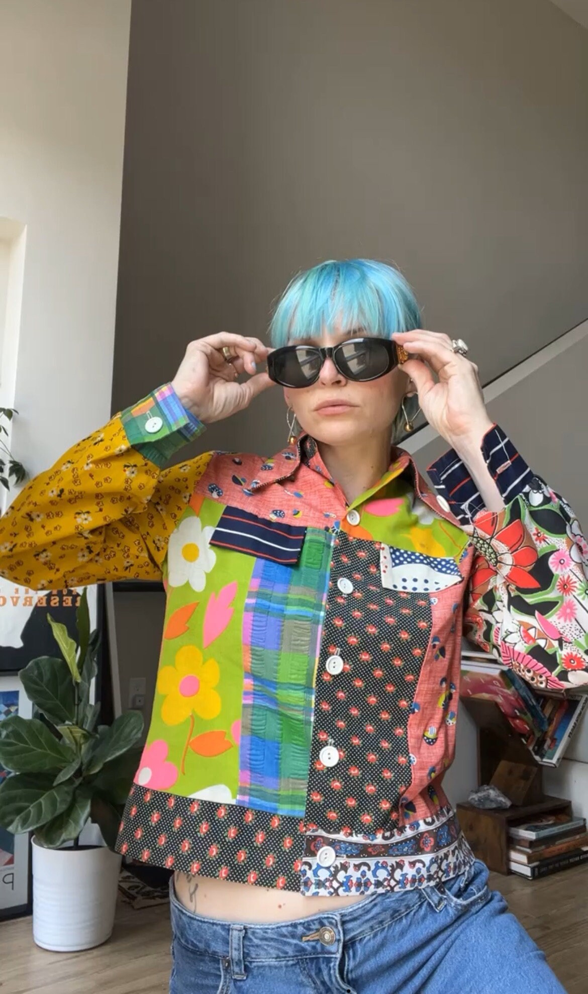 レア　モンドリアン　ひし形　アメリカ古着　幾何学模様パッチワークジャケット レア モンドリアン ひし形 アメリカ古着 幾何学模様パッチワーク