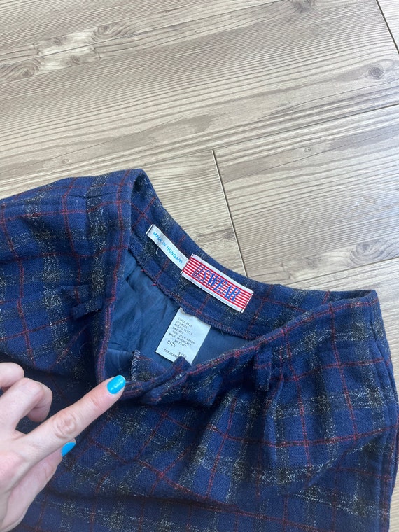 VTG 80s Navy Blue Plaid Wool Blend Trousers - image 5