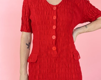 VTG 90s Red Scrunch Shirt Dress