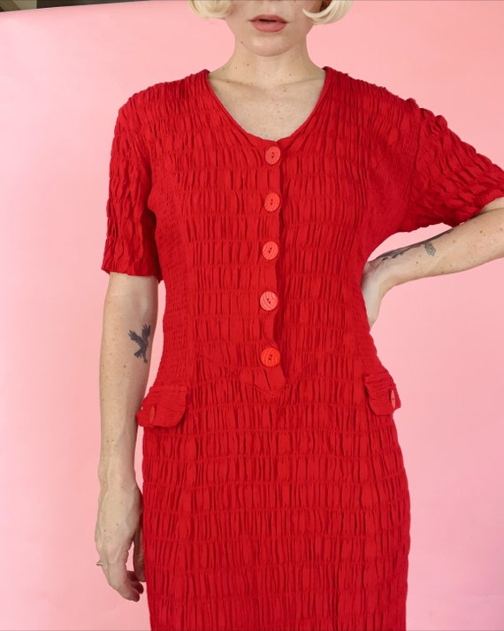 VTG 90s Red Scrunch Shirt Dress