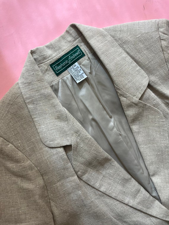 VTG 80s Stephanie Andrews Cream Linen Blazer - image 4