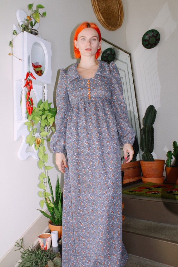 60s Paisley Print Long Sleeve Dress