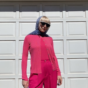 Vintage Pink Silk Ribbed Knit Cardigan