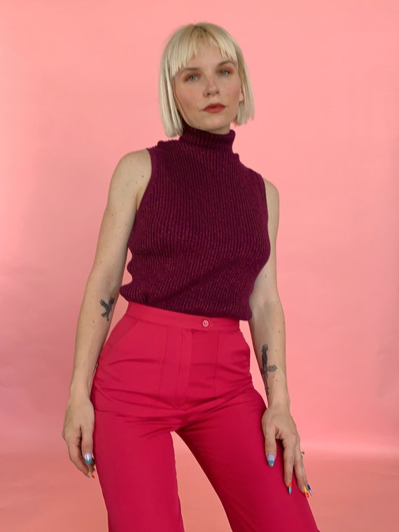 Vintage Metallic Plum Knit Turtleneck