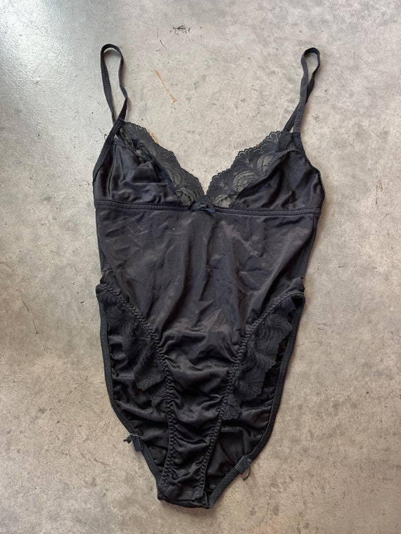 VTG 80s | Black Nylon Lace Teddy