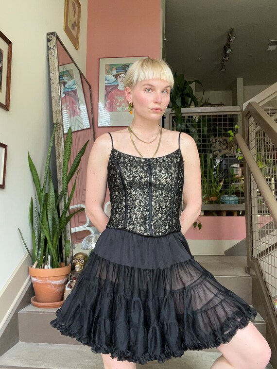 VTG 90s Jessica McClintock Gunne Sax Black and Gold Corset Top