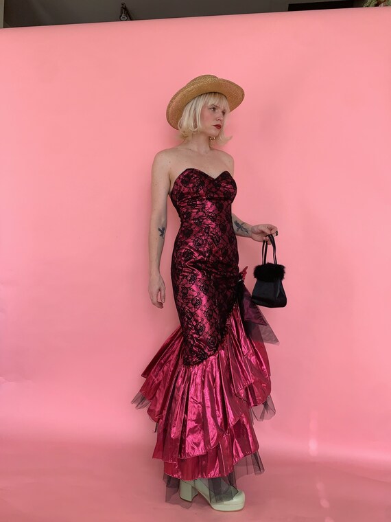 Vintage 80s Pink Metallic Evening Gown