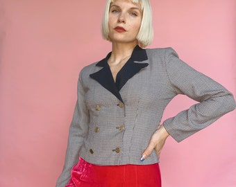 VTG 80s Houndstooth Cropped Fitted Blazer