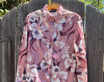 Blusa floral rosa VTG anos 70