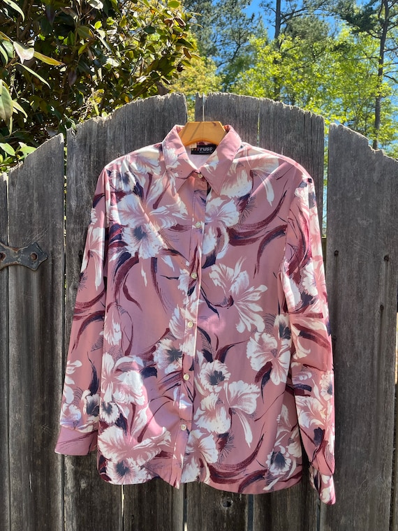 VTG 70s Pink Floral Blouse