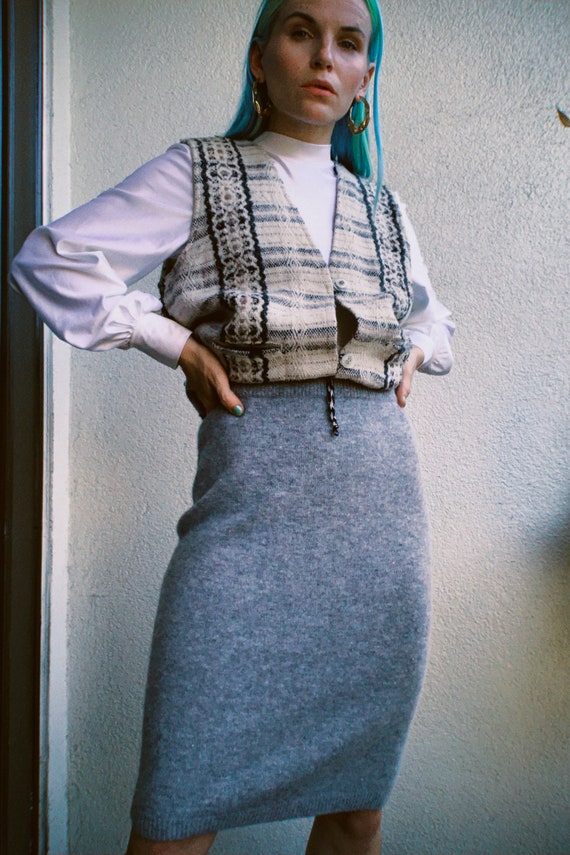 Vintage 90s | Lambswool/Angora Grey Skirt - image 2